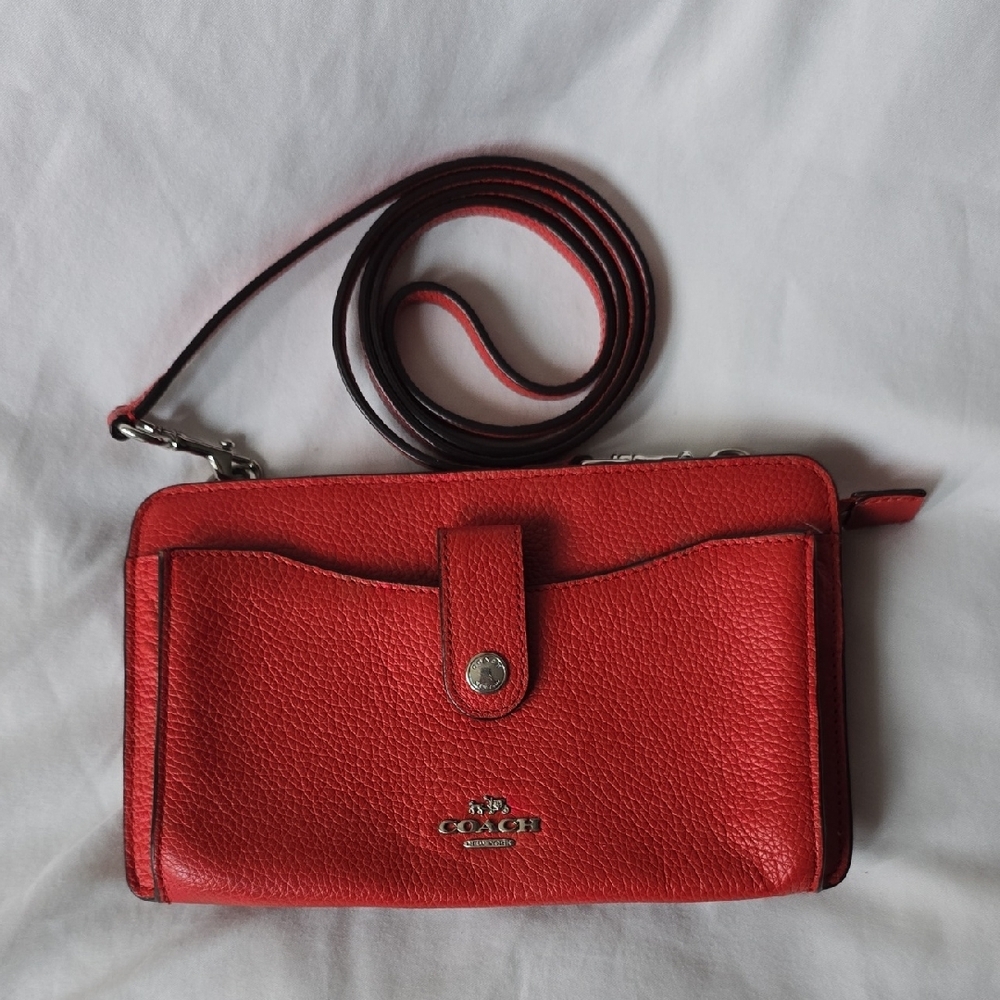 Coach Red Leather Pop Up Messenger Clutch Crossbody Bag 64798